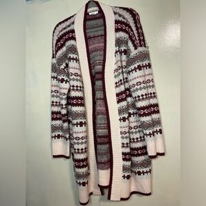 Venus thick long lined open knit cardigan fair isle size L Nordic cozy granola